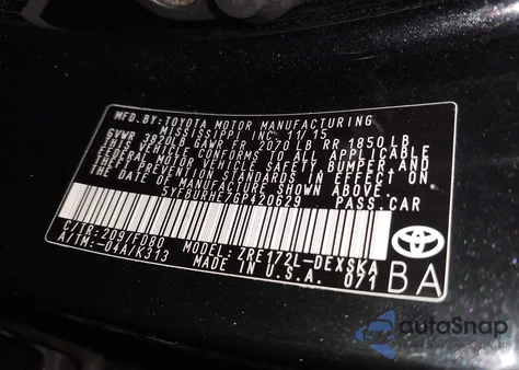 2016 Toyota Corolla S Plus from USA, damaged, VIN 5YFBURHE7GP420629